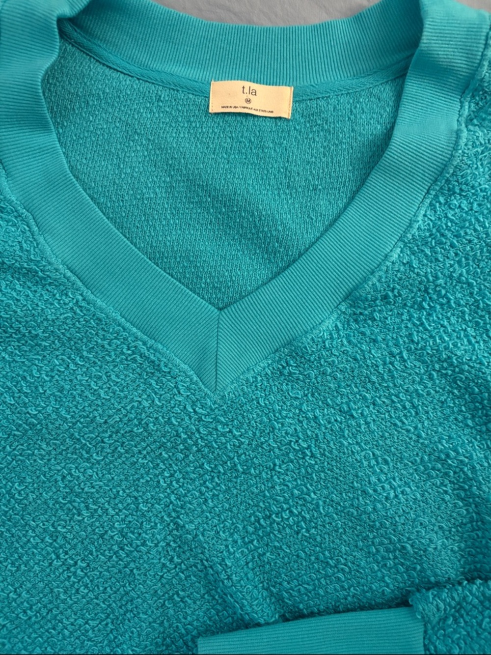T.La Teal V-Neck Textured Sweater